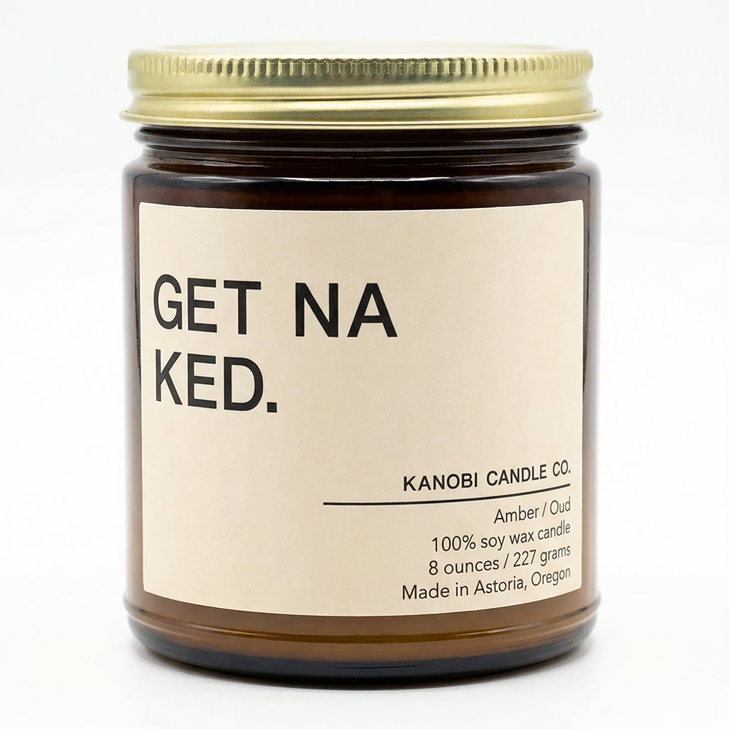 GET NAKED hand-poured soy candle sensual fragrance amber jar