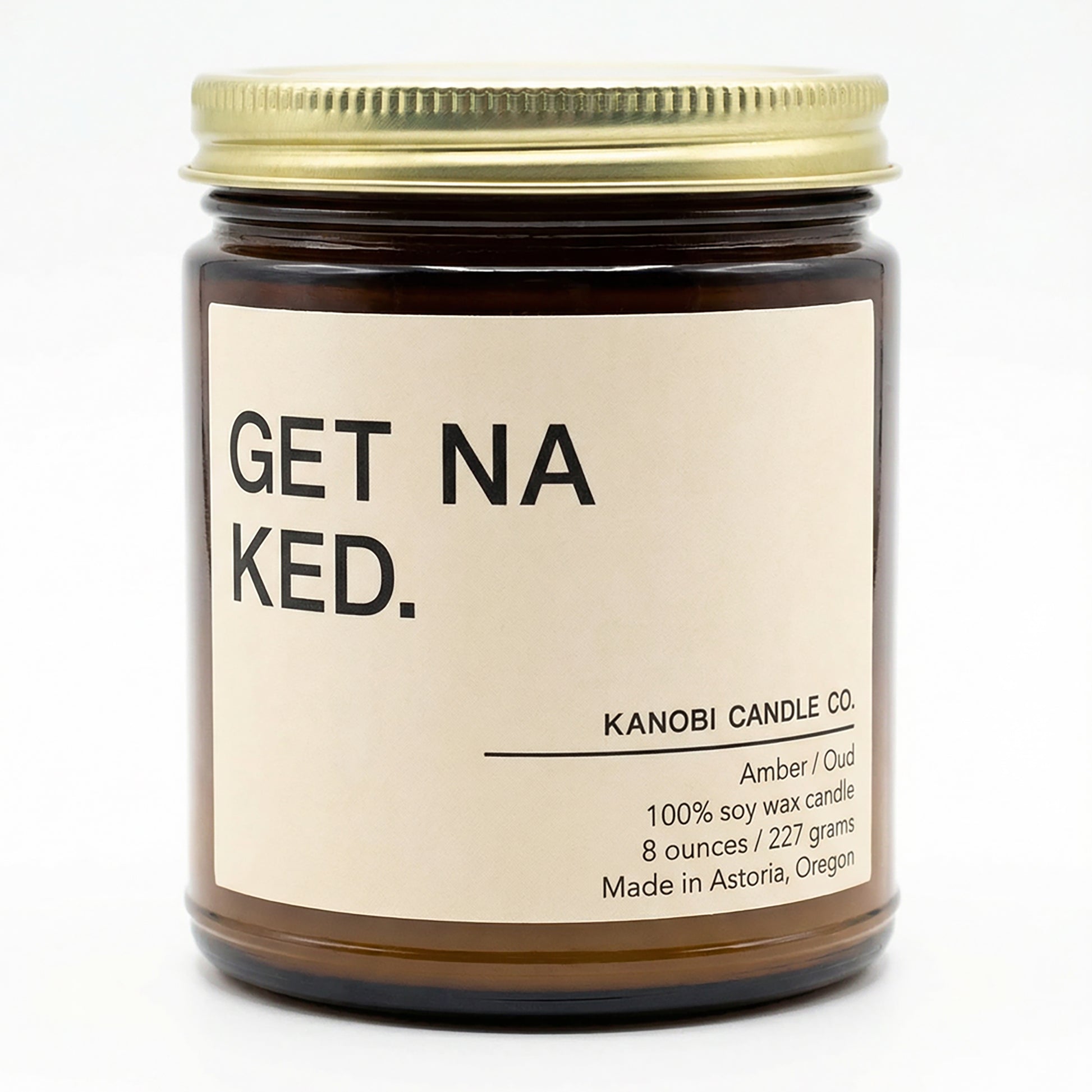 GET NAKED hand-poured soy candle sensual fragrance amber jar