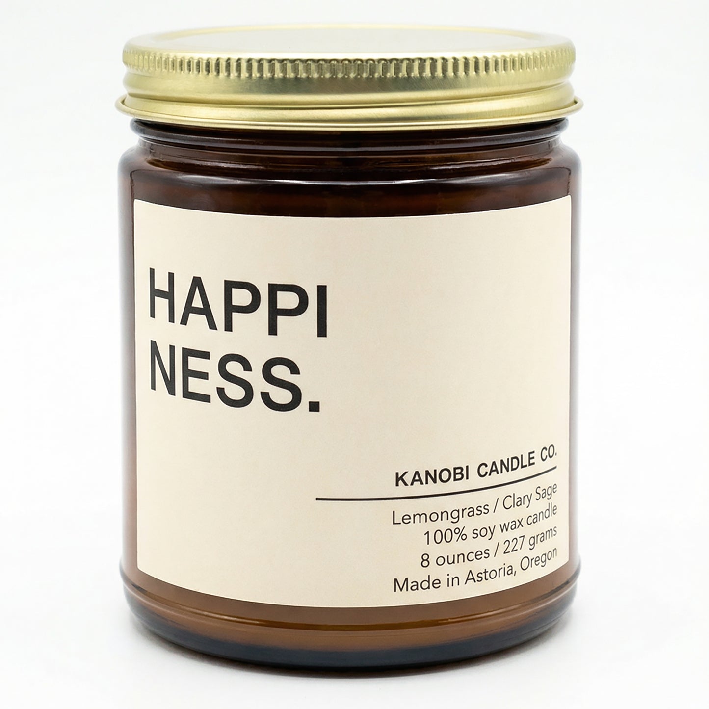 HAPPINESS hand-poured soy candle bright citrus scent amber jar