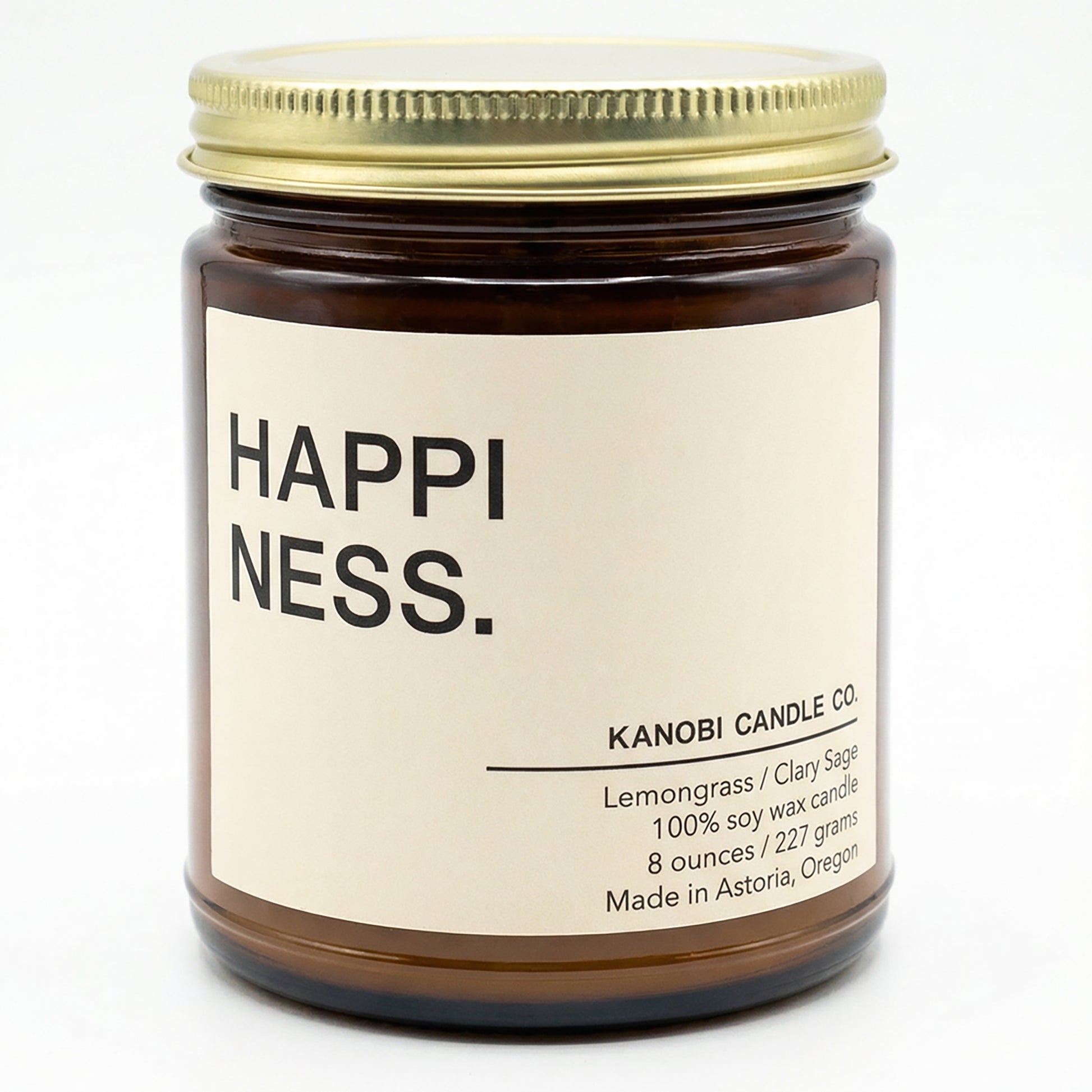 HAPPINESS hand-poured soy candle bright citrus scent amber jar