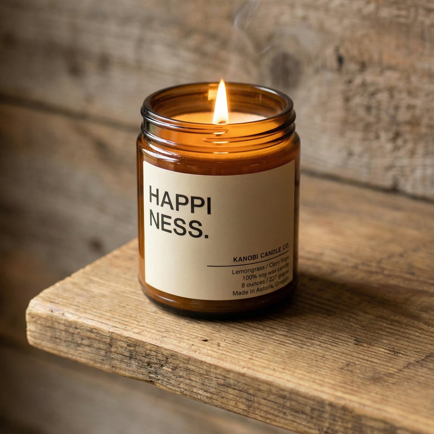 HAPPINESS fresh citrus soy candle minimalist amber glass