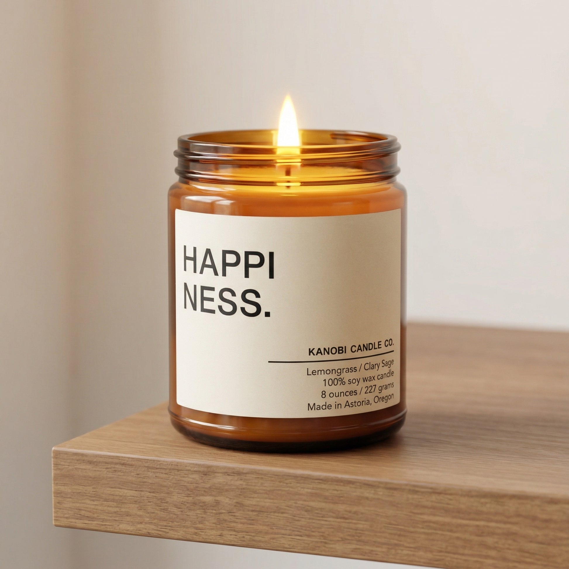 HAPPINESS hand-poured soy candle burning uplifting fragrance