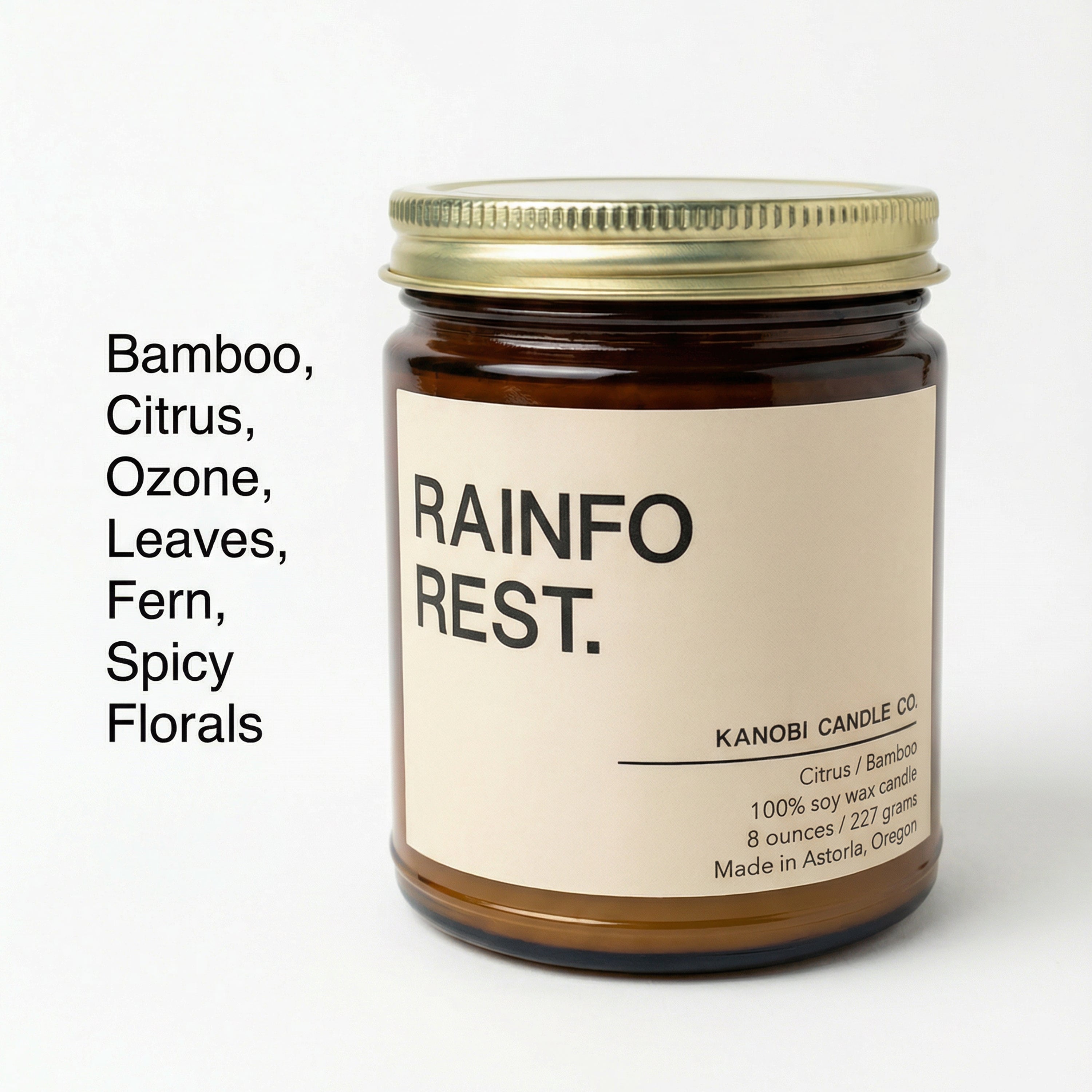 Hand-Poured Soy Candle – RAINFOREST Fresh Clean Scent – Kanobi