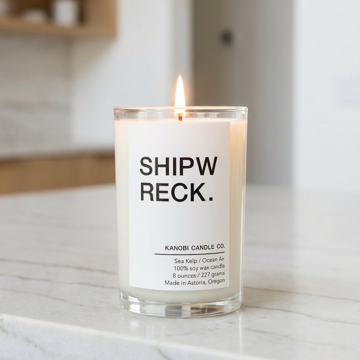 Shipwreck hand-poured soy candle burning ocean inspired fragrance
